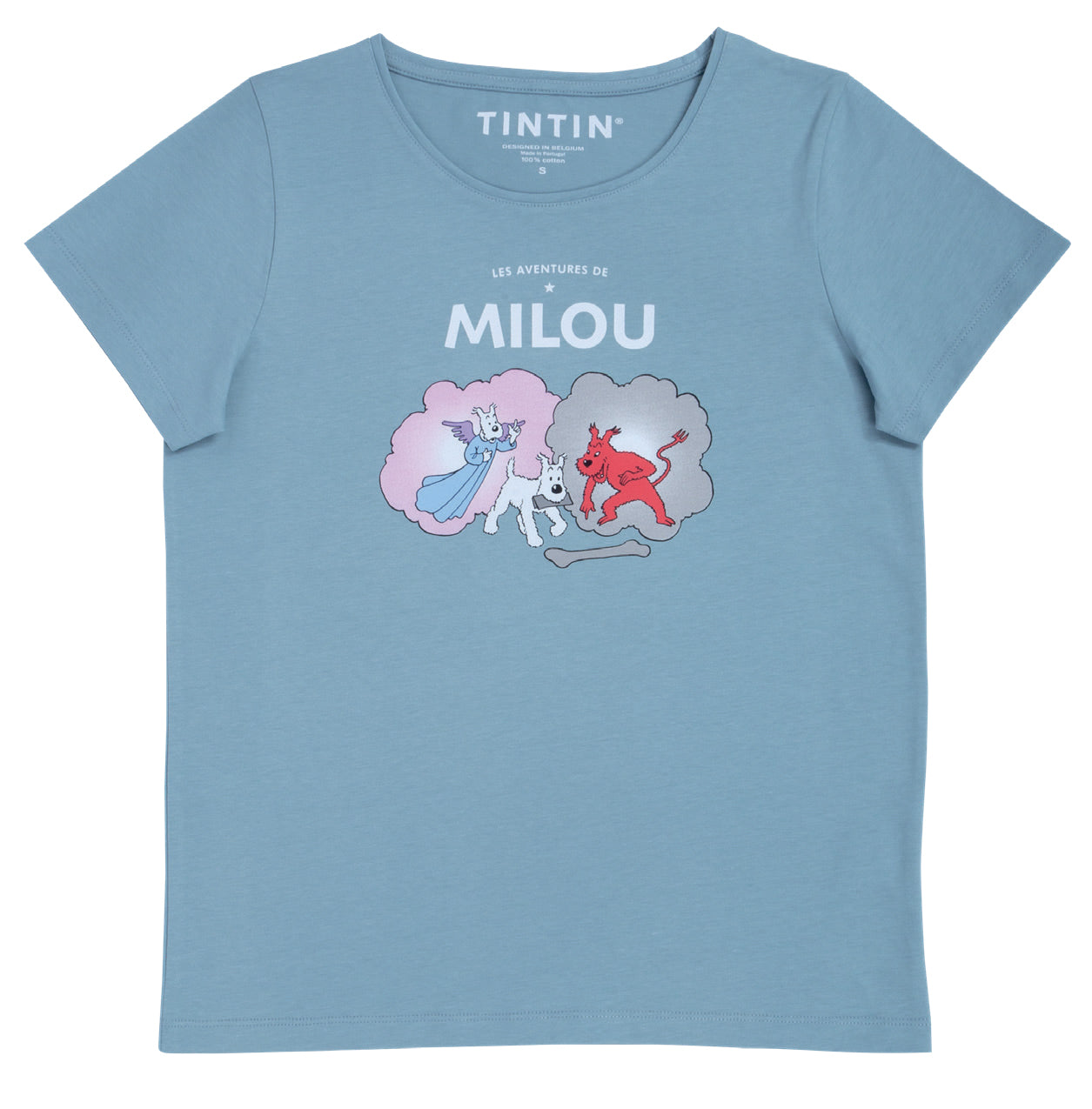 Snowy angel and demon blue t-shirt