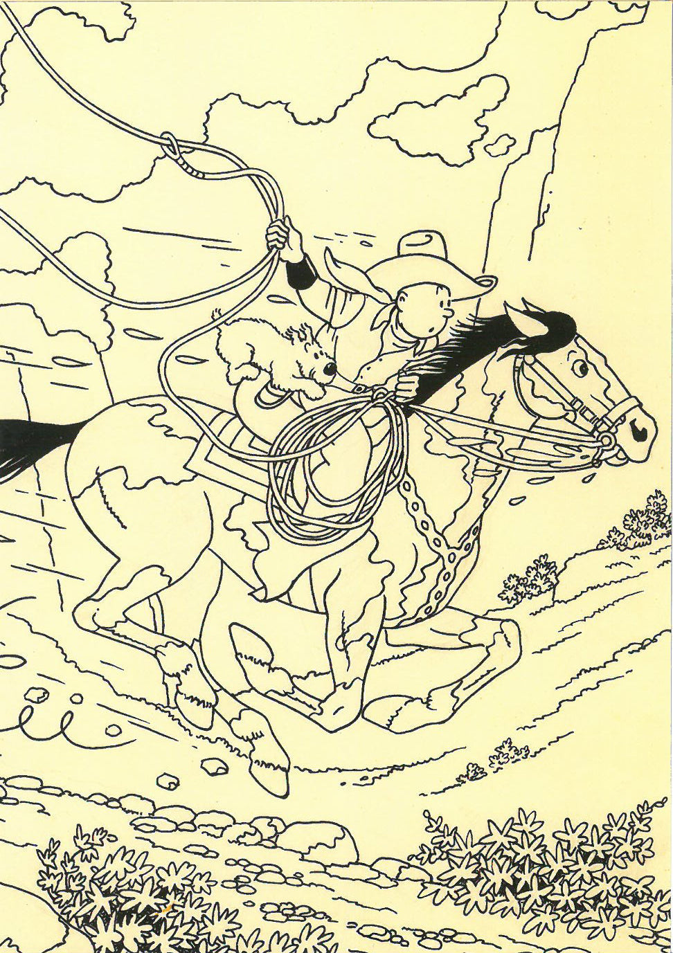 Tintin on horse postcard