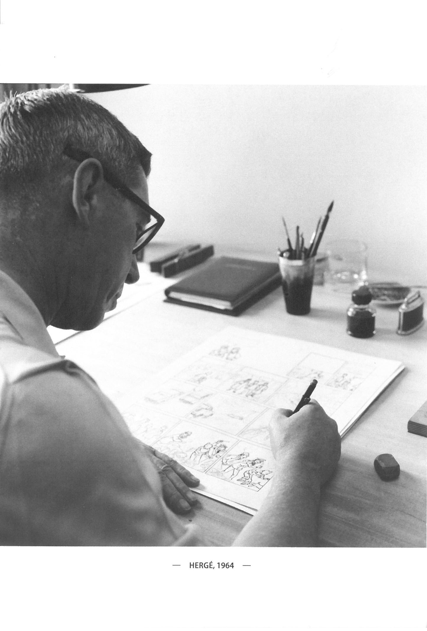 Hergé drawing postcard