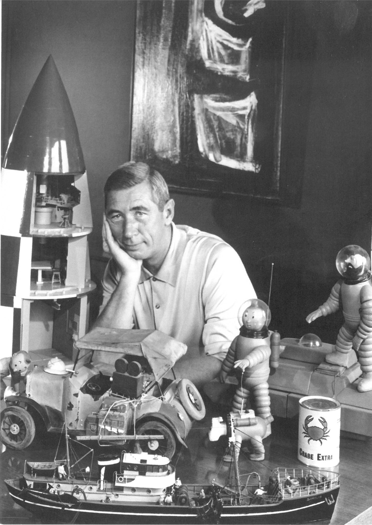 Hergé in portrait postcard