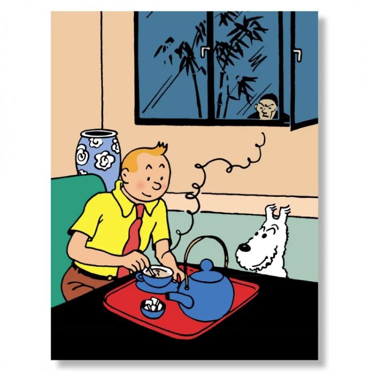 Tintin drinking his tea poster