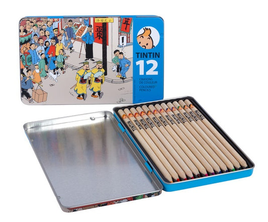 Colored pencils metal box Lotus