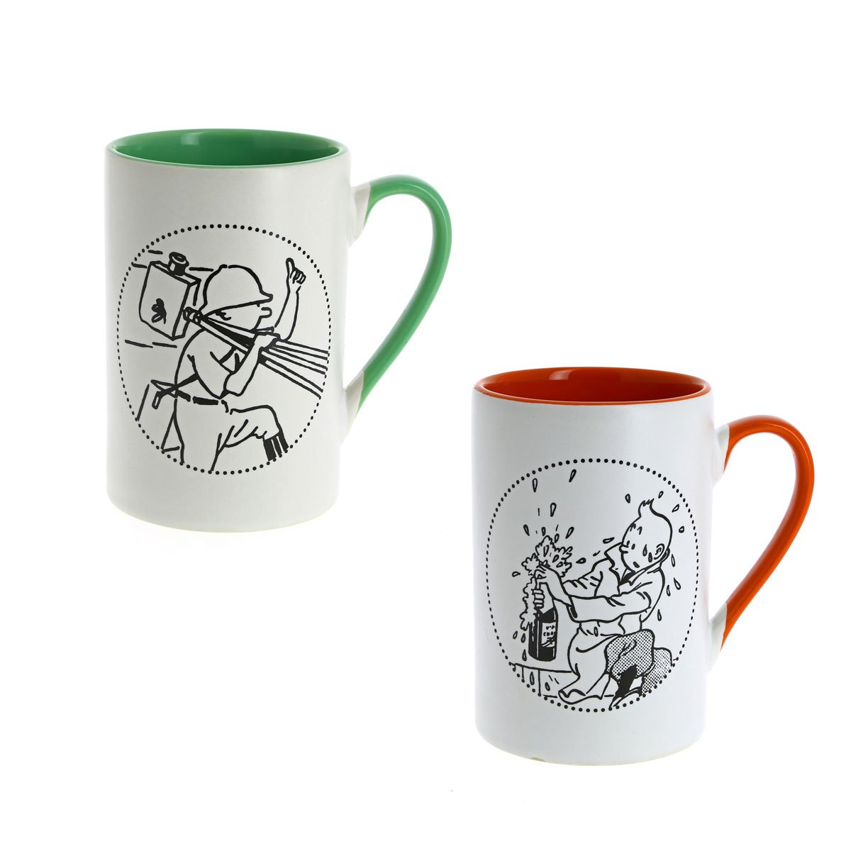 Red & green Tintin mugs