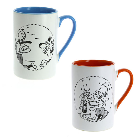 Red & blue Tintin mugs