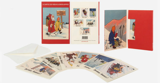 Set of 6 double postcards - Tintin & Santa